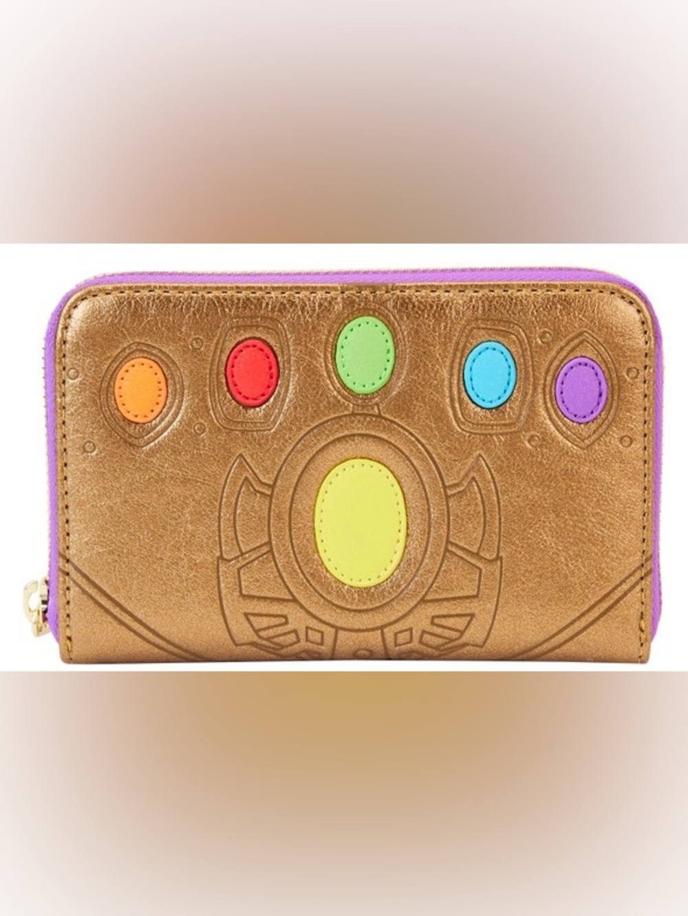 Marvel Studios 'The Infinity Saga' Gold Wristlet with Purple Plaque Loungefly